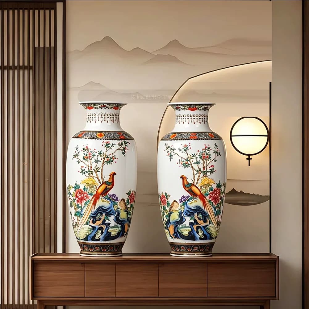 34.5cm/Jingdezhen Ceramic Vase New Chinese Home Furnishing Living Room Bogu Rack Wine Cabinet Office Entrance Decoration