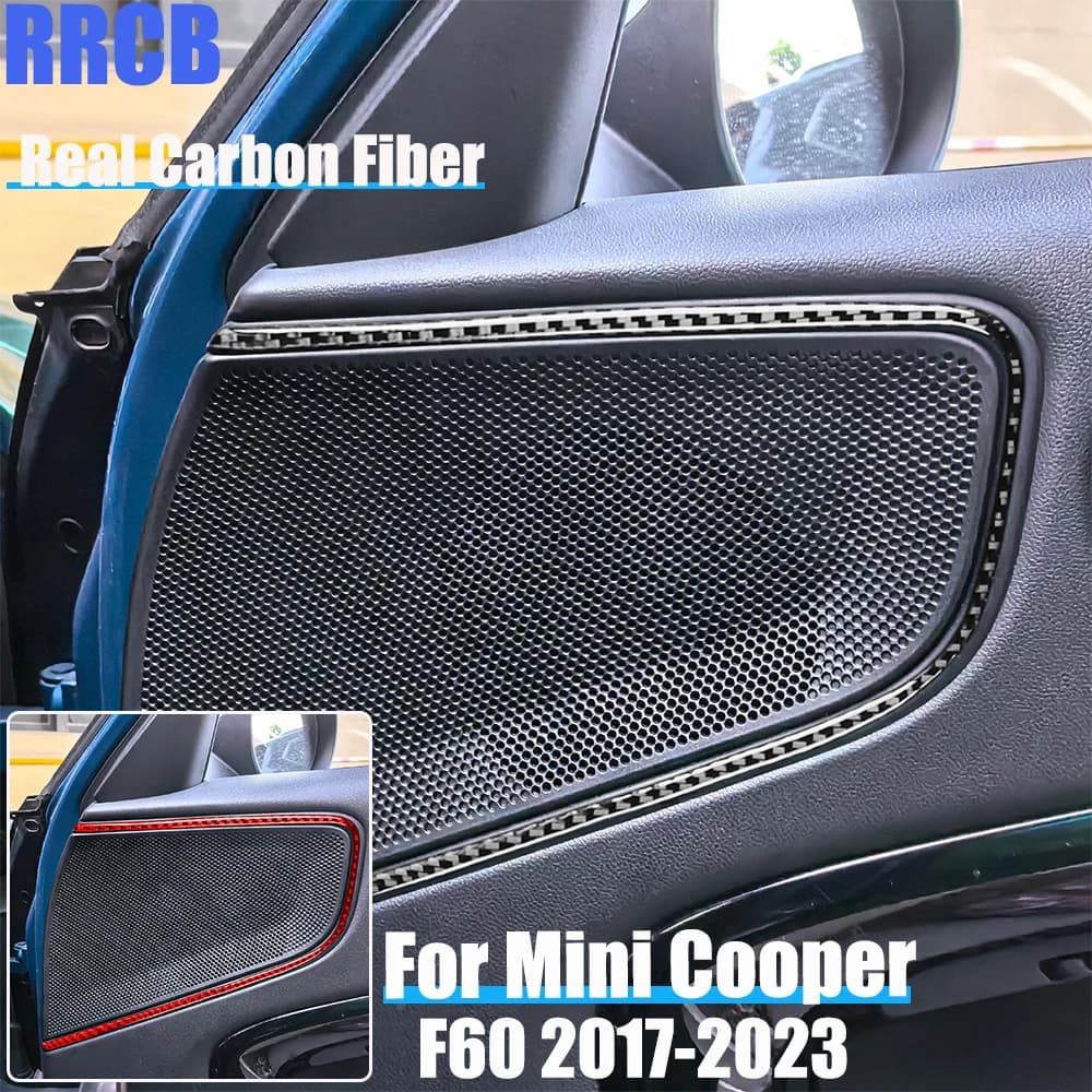 Real Carbon Fiber Car Accessories Front Door Speaker Decorative Soft Cover Sticker For MINI F60 Countryman/Cooper 2017-2023