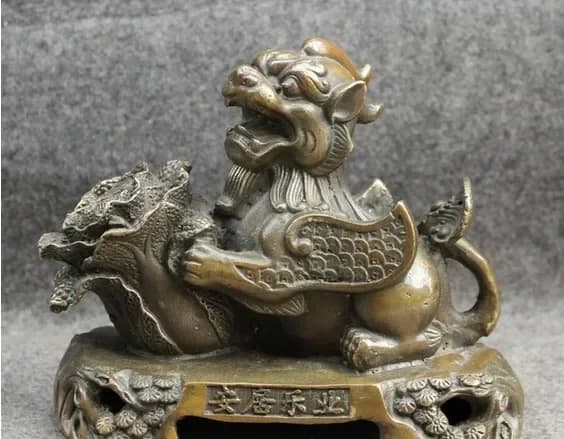 Chinese Bronze Animal Sculpture RuYi Wealth Dragon Unicorn PiXiu Cabbage Statue