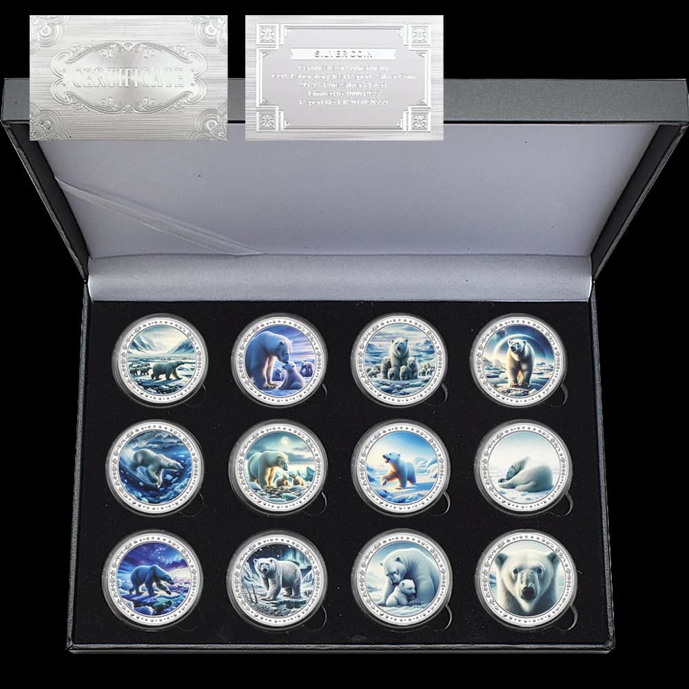 Arctic Polar Bear Collector’s Coin Silver Plated Sided Wildlife Design Great for Display Gift Nature Fans and Coin Collecting
