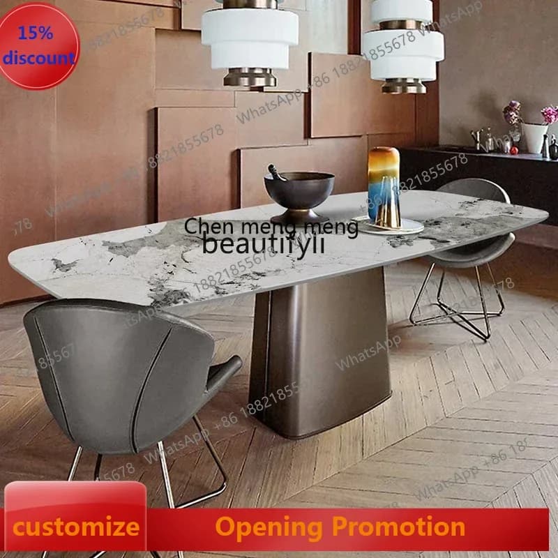 ss7486 Italian light luxury rock slab dining table rectangular marble small apartment dining table and chair combination New Lig