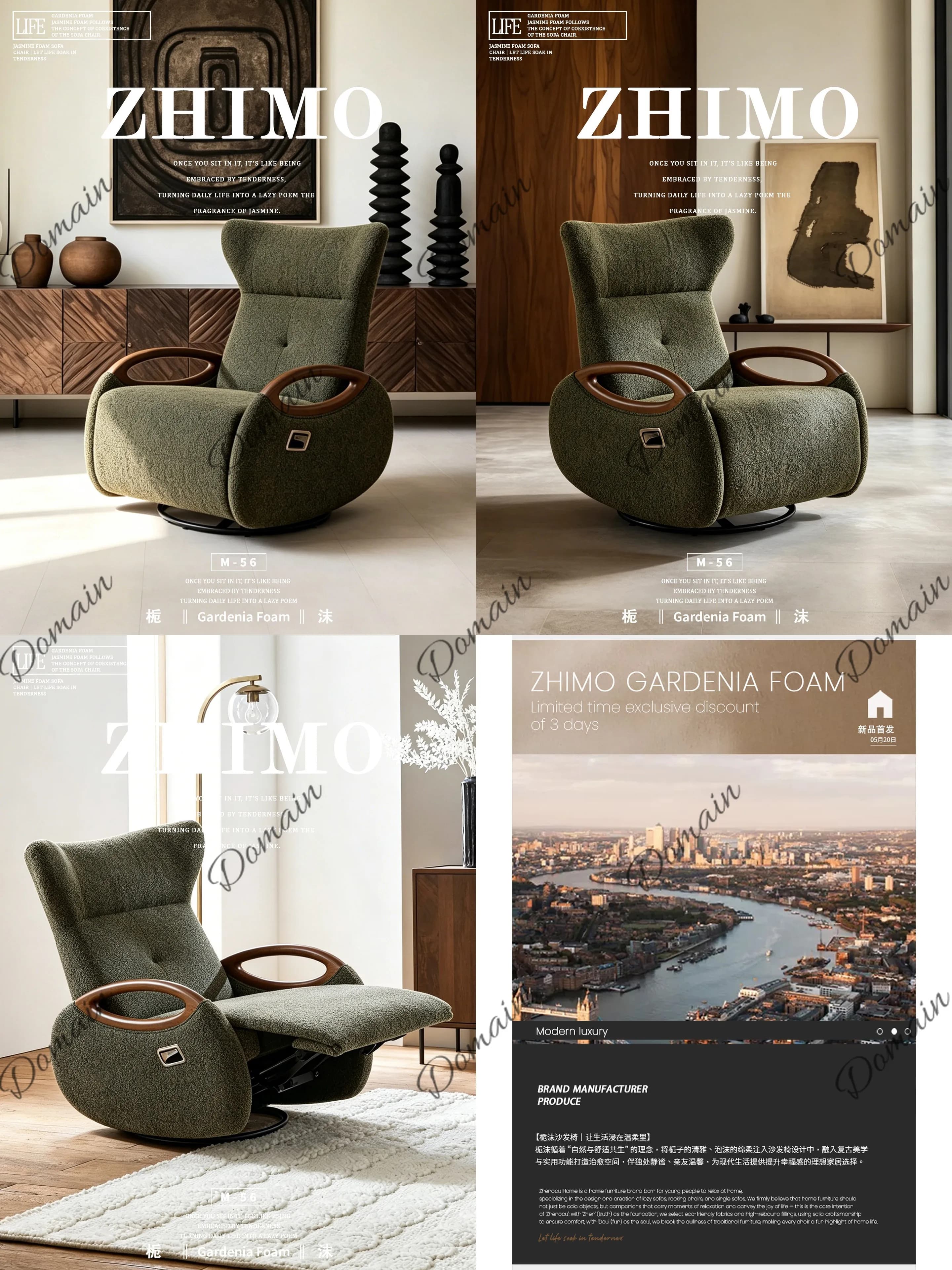 Cozy Fabric Reclining Lounge Chair for Living Room, Leisure Rocking Chair for Adults, Comfortable Single Sofa for Relaxation
