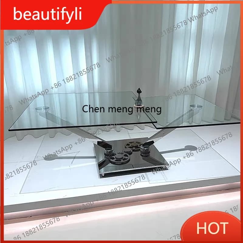 D80 Rotating Mechanical Coffee Tables Nordic Designer Stainless Steel Glass Coffee Tables Italian Classic Furniture