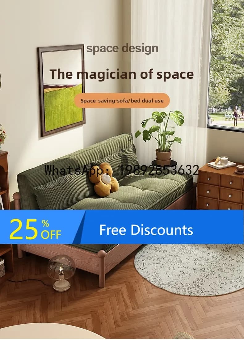 Solid Wood Sofa Bed Foldable and Extendable Dual-use Single Person New Model Living Room Multi-functional Study Small Sofa