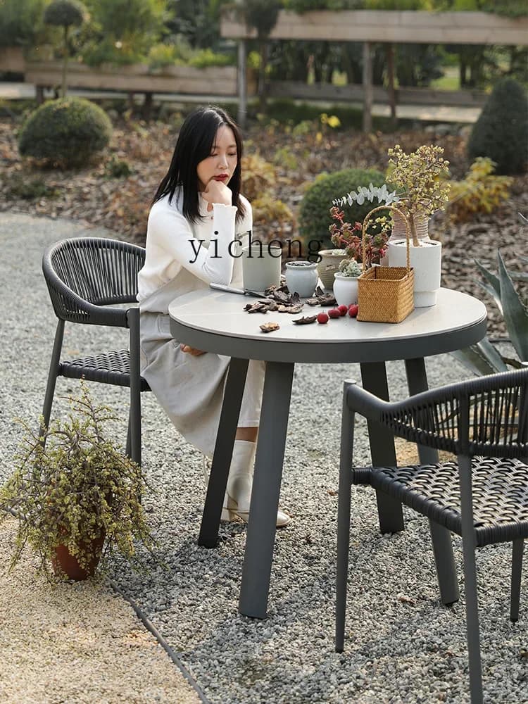 TWR Outdoor Table and Chairs Courtyard Tea Dining Table and Chairs Open-Air Table and Chairs Set