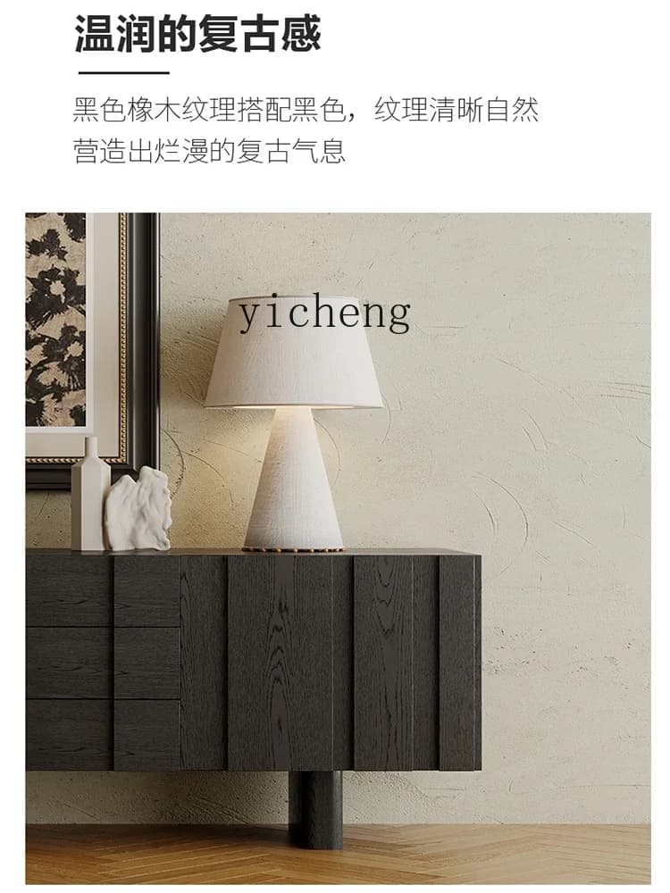 y14-Mid-Ancient Solid Wood TV Cabinet Retro Living Room High Black Floor Cabinet