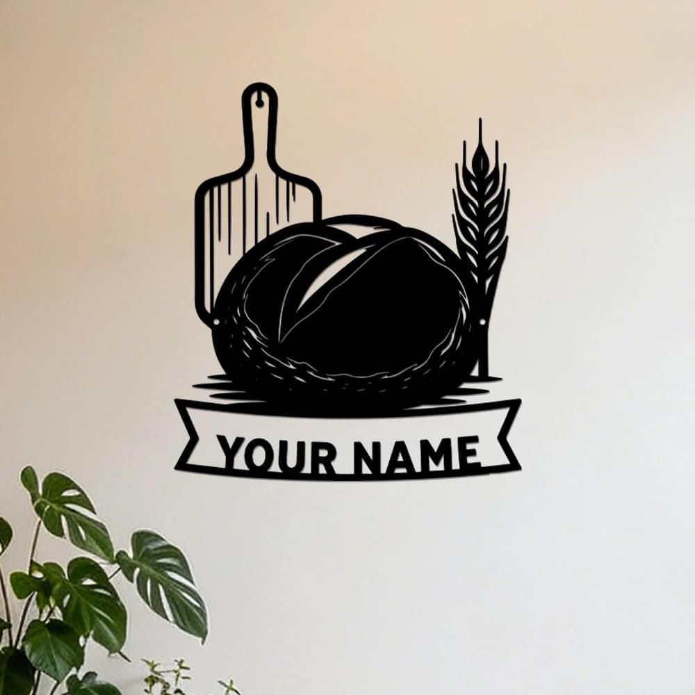 Custom Bakery Bread Metal Wall Sign, Personalized Name Baking Sign, Rustproof Waterproof Hanging Ornament for Home Kitchen Decor