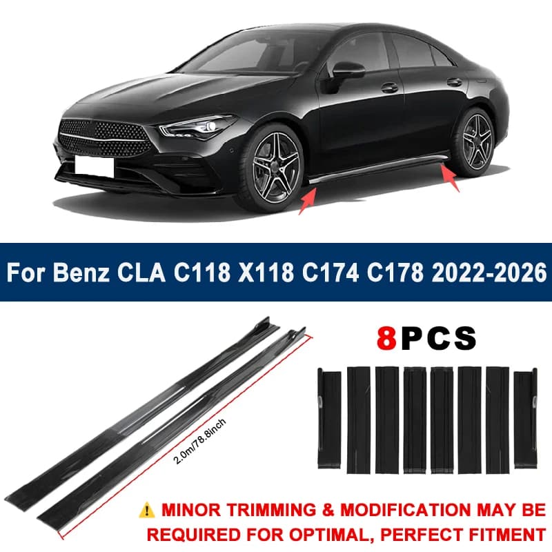 Aerodynamic 2m Sectional Side Skirt Extension Lips Racing Side Spoiler For Benz CLA C118 X118 C174 C178 22-26 Sport Upgrade Kit