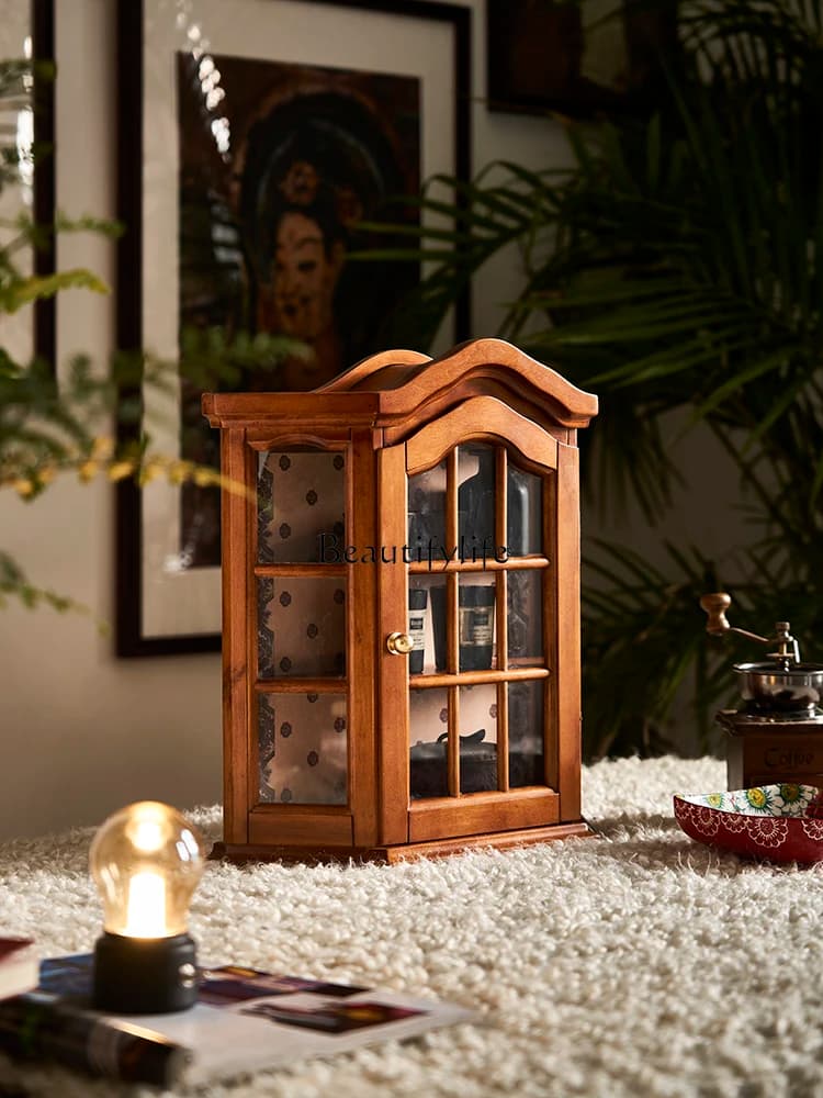 03.French retro solid wood wall closet living room decoration display cabinet