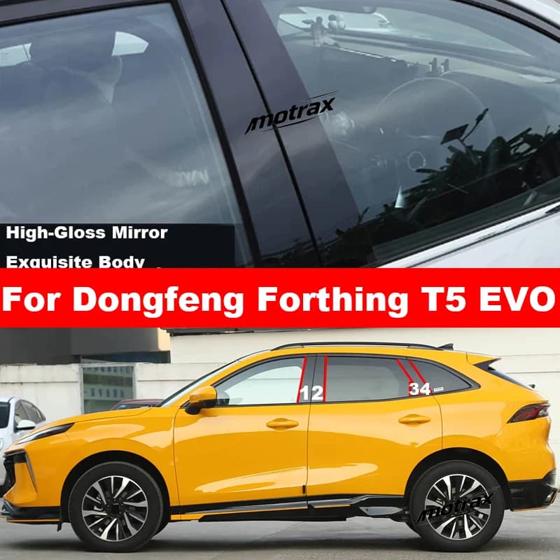 Glossy Black B‑C Pillar Post Trim Sticker for Dongfeng Forthing T5 EVO 2021-2025 Exterior Window Column Decoration Accessories