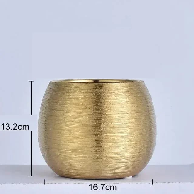 Golden Brushed Ceramic Flower Pots Decorative Round Gilded Vase Plant Arrangement Porcelain Vases Nordic Home Decor