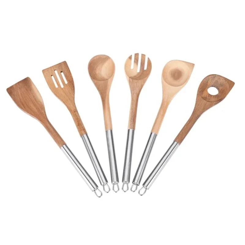 Wooden Kitchen Accessories 6 Piece Stainless Steel Cooking Utensils