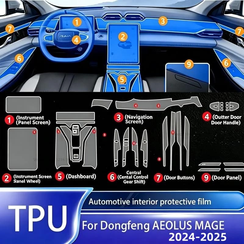 Transparent TPU Protective Film Anti-scratch For Dongfeng AEOLUS MAGE 2024-2025 Car Interior Center Console Dashboard Navigation