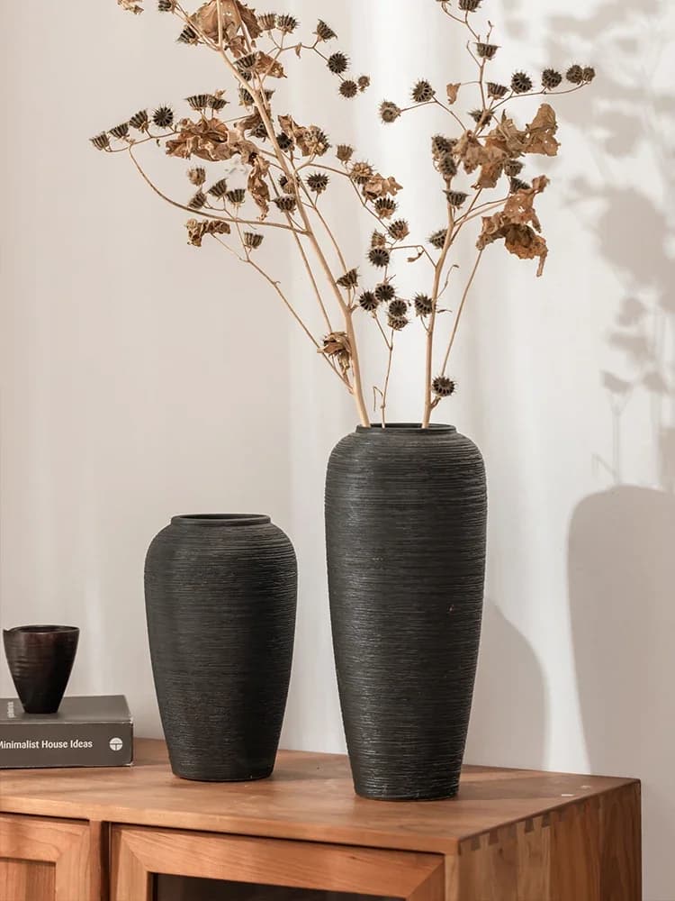 Living room flower arrangement ceramic flower ware coarse pottery jar Nordic simple TV cabinet dining table decoration