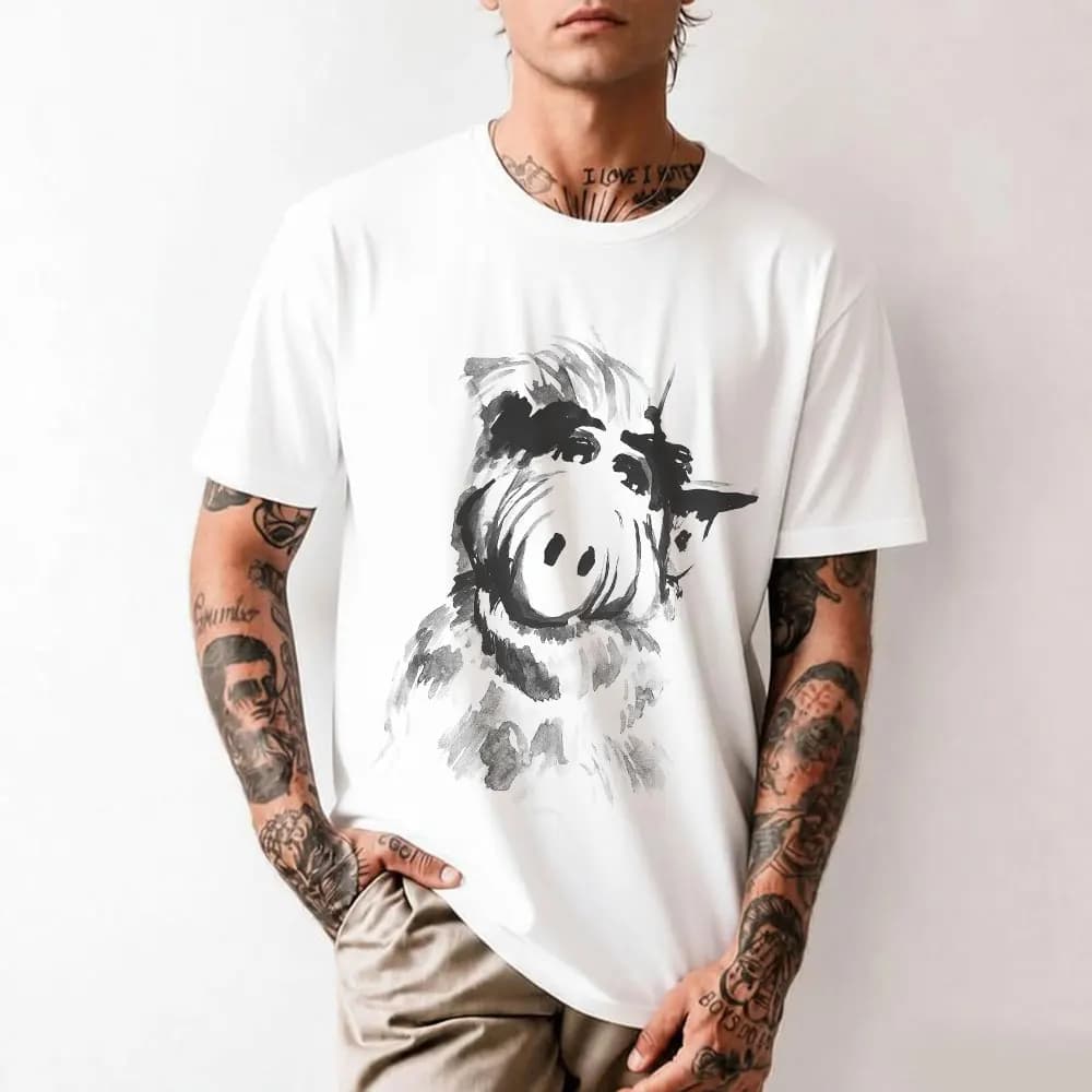 Alf Men's T Shirts Tv Comedy Gordon Shumway Sitcom Cat Series Alien Hipster Tee Shirt Short Sleeve T-Shirts Cotton 5XL 6XL Tops