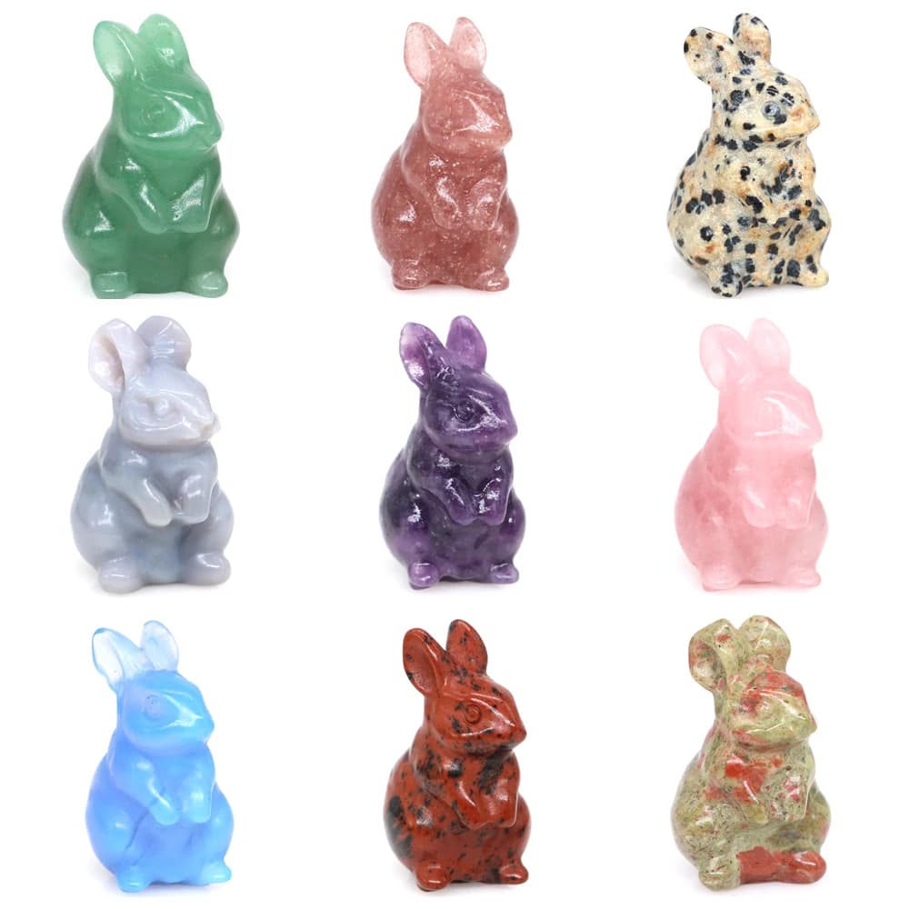 1.5" Rabbit Figurine Natural Stone Crystals Amethyst Rose Quartz Gemstone Carving Animals Statue Healing Craft Home Decoration
