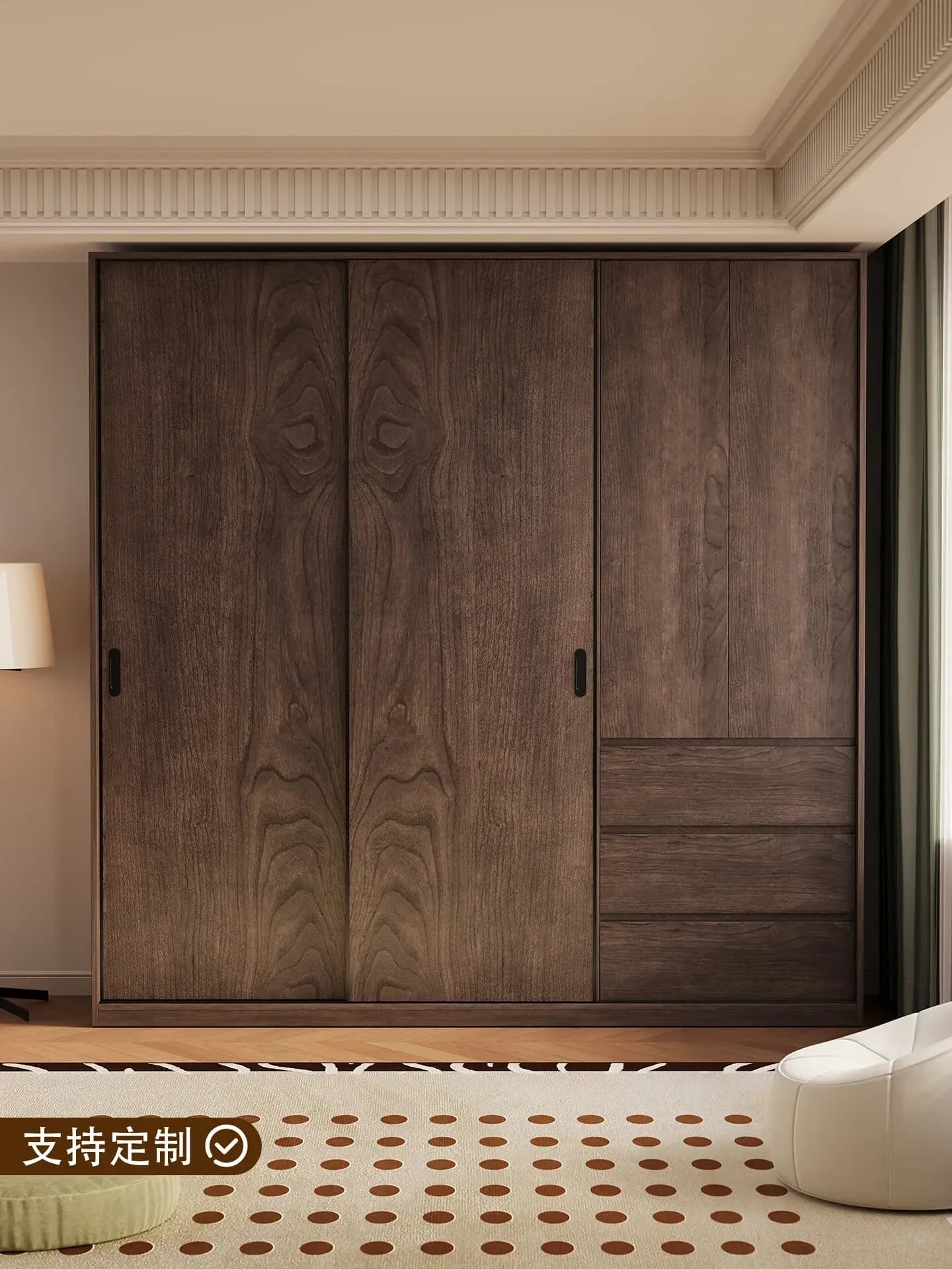Solid Wood Home Bedroom Sliding Door Multi-functional Vintage Style Clothes And Hat Storage Cabinetx14