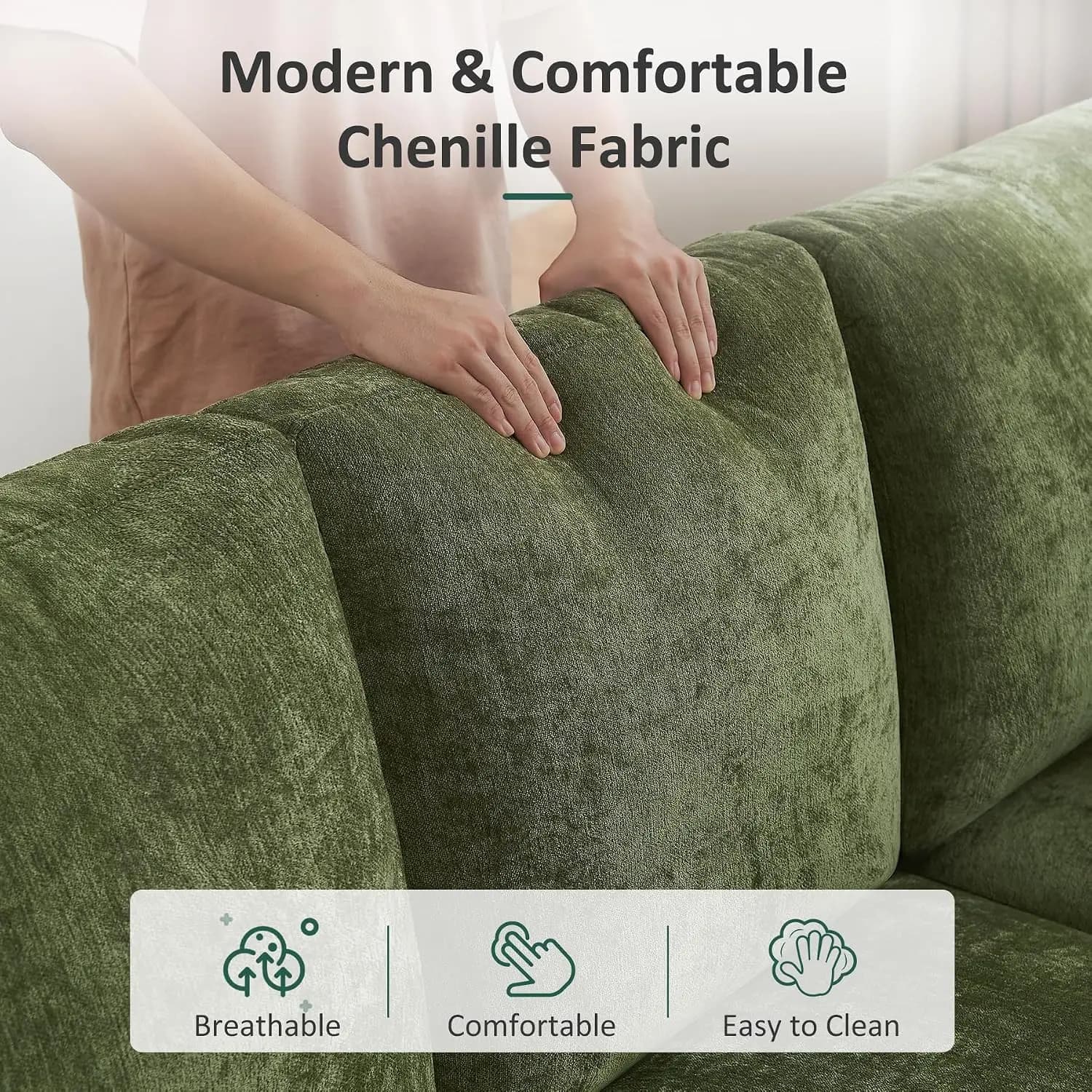 7 Seater 112'' Sectional Sleeper Sofa with Storage, Chenille Olive