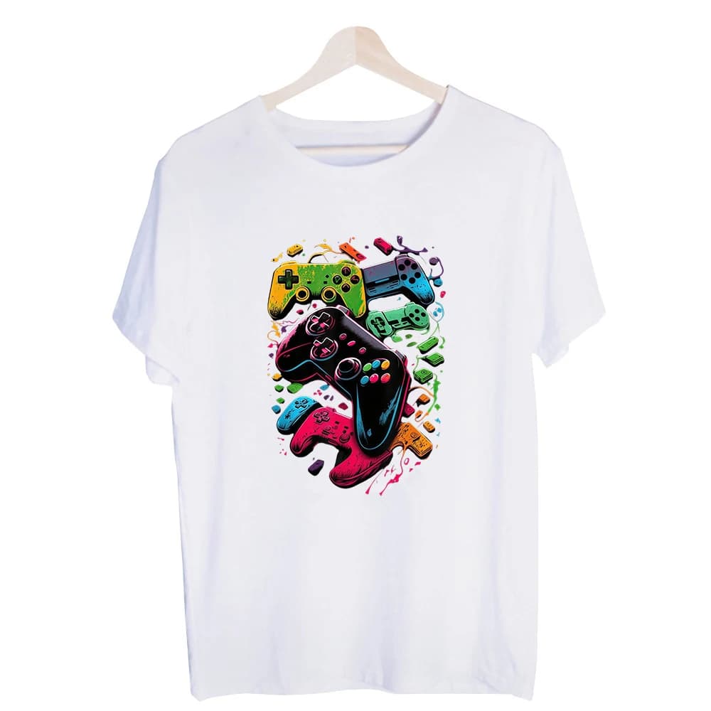 Men's Game Controller Graphic Tee, Short Sleeve Crew Neck T-Shirt for Casual Gaming Style and Everyday Wear