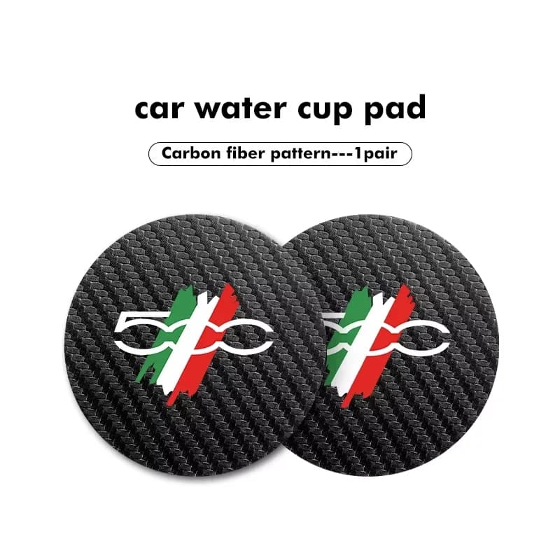 2Pcs Anti‑Noise Water Cup Pad Carbon Fiber Leather Coaster For Abarth Palio Bravo 500 Punto Stilo Ducato 500C FR Car Interior Ac