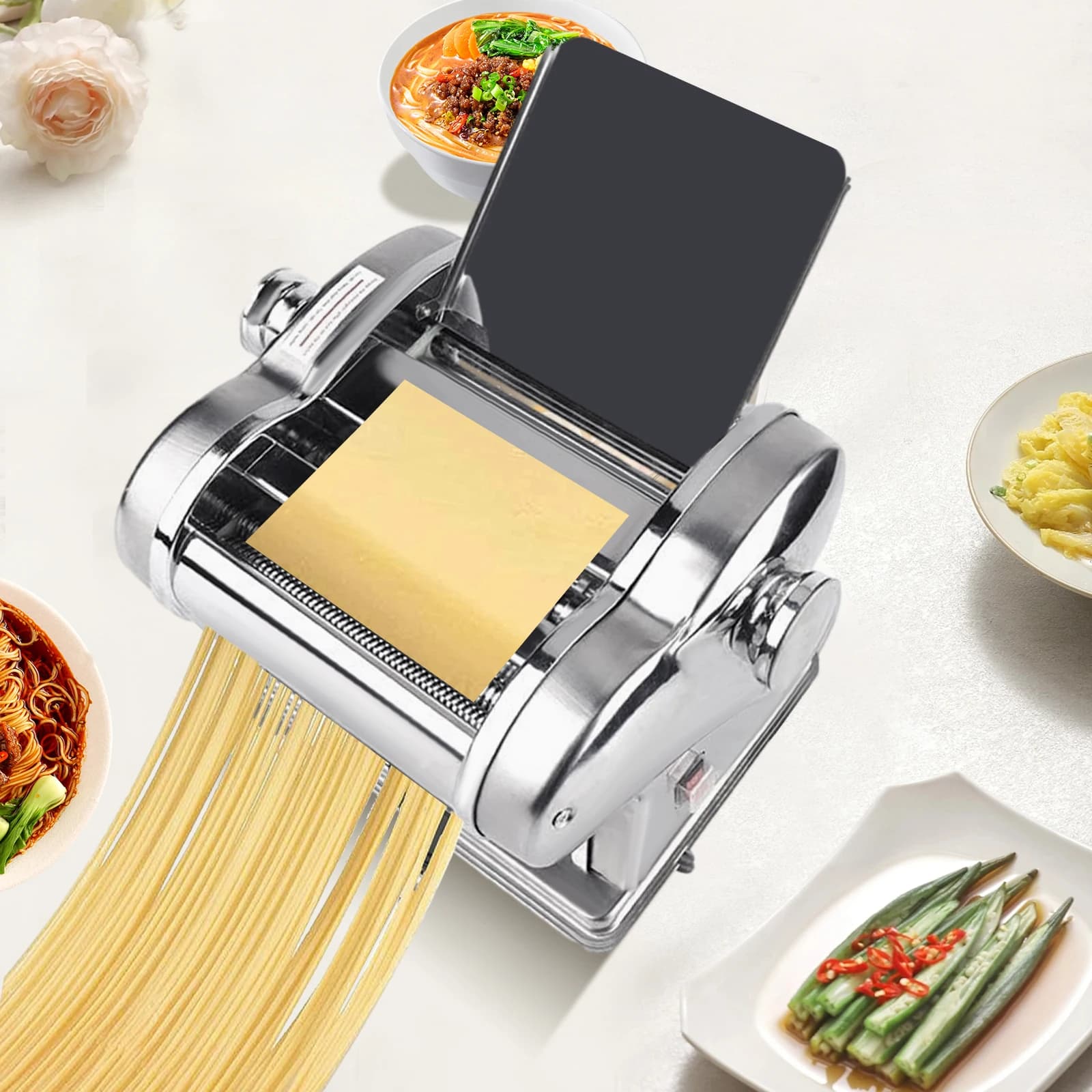 for 135W Powerful Motor Automatic Noodle Machine, Fresh Pasta Dough Roller,410 Stainless Steel Electric Pasta Maker