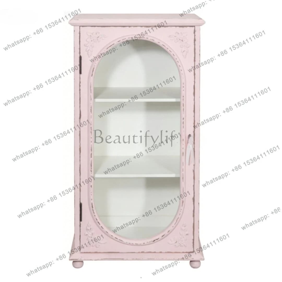 PG French retro light old glass door chest small display cabinet bedroom storage figure cabinet