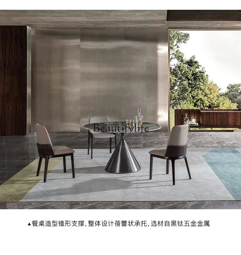 02ld 14 Modern light luxury round dining table, Italian minimalist villa marble dining table
