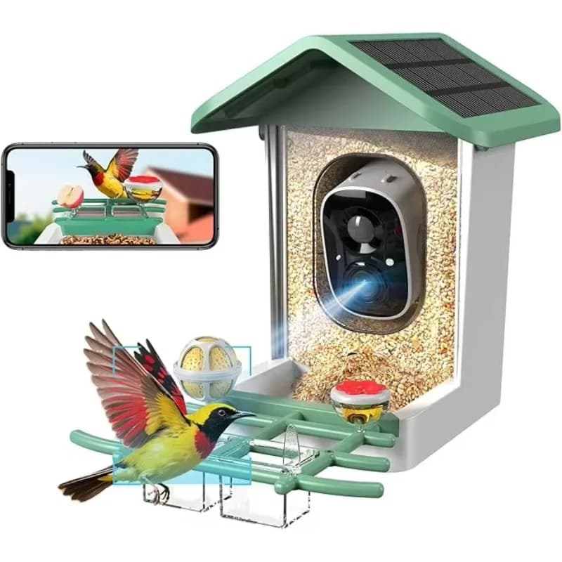 Intelligent artificial intelligence bird feeder with bird identification, garden wildlife automatic bird watching feeding device