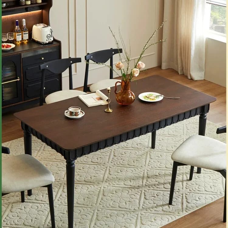 PYJ solid wood dining table household small apartment with wavy edge rectangular restaurant retro storage dining table