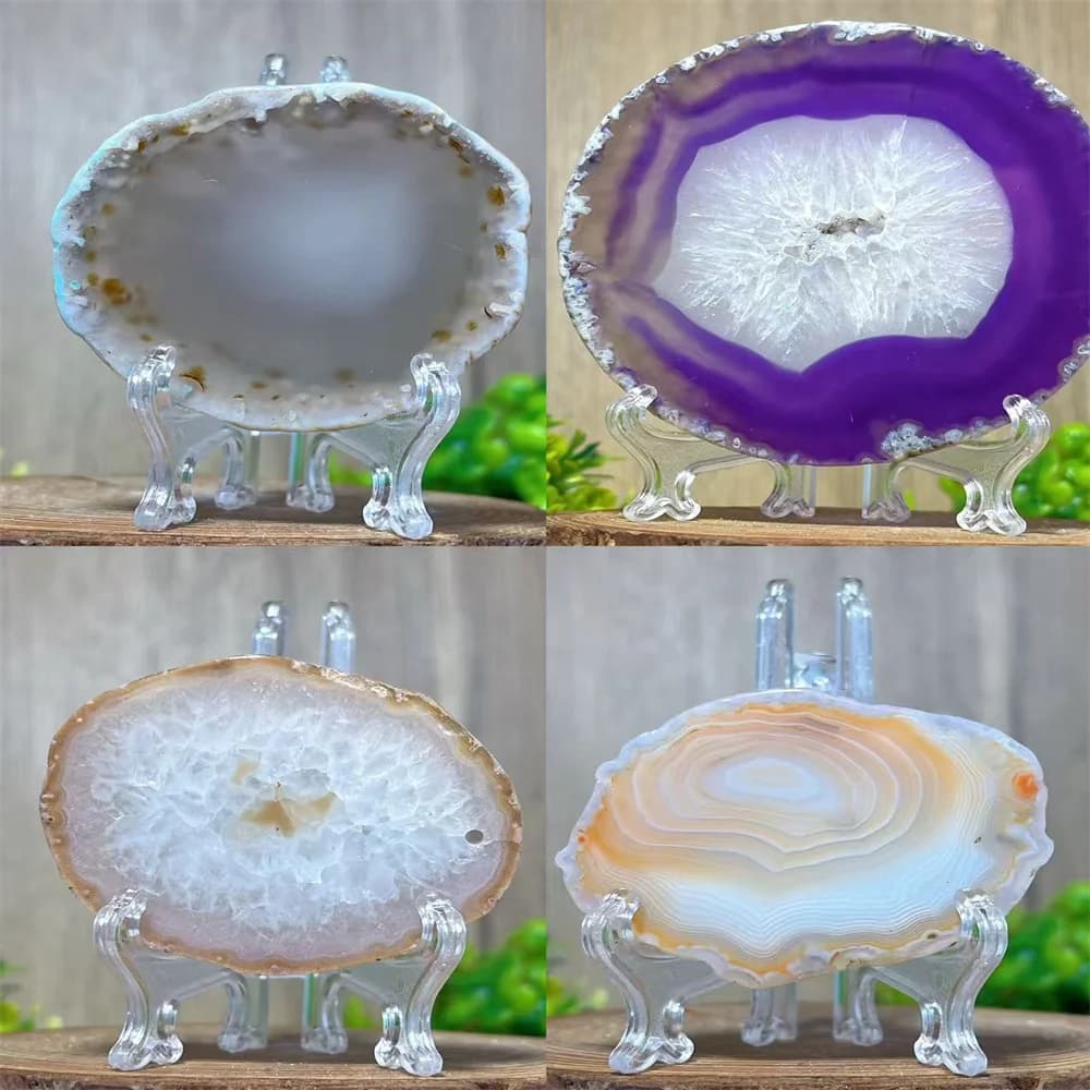 Agate Slab Quartz Natural Crystal Flash Mineral Energy Gift Home Feng shui Decoration Meditation Energy Gemstone+Stand