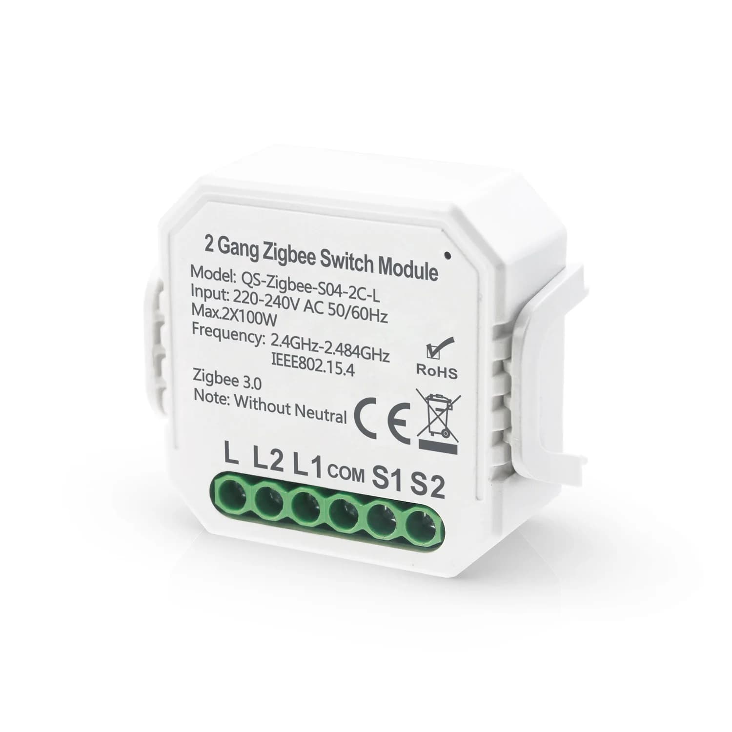 China Manufacturer Tuya Smart Zigbee Without Neutral Wire Switch Module 2 Channel PST-QS-S04-L