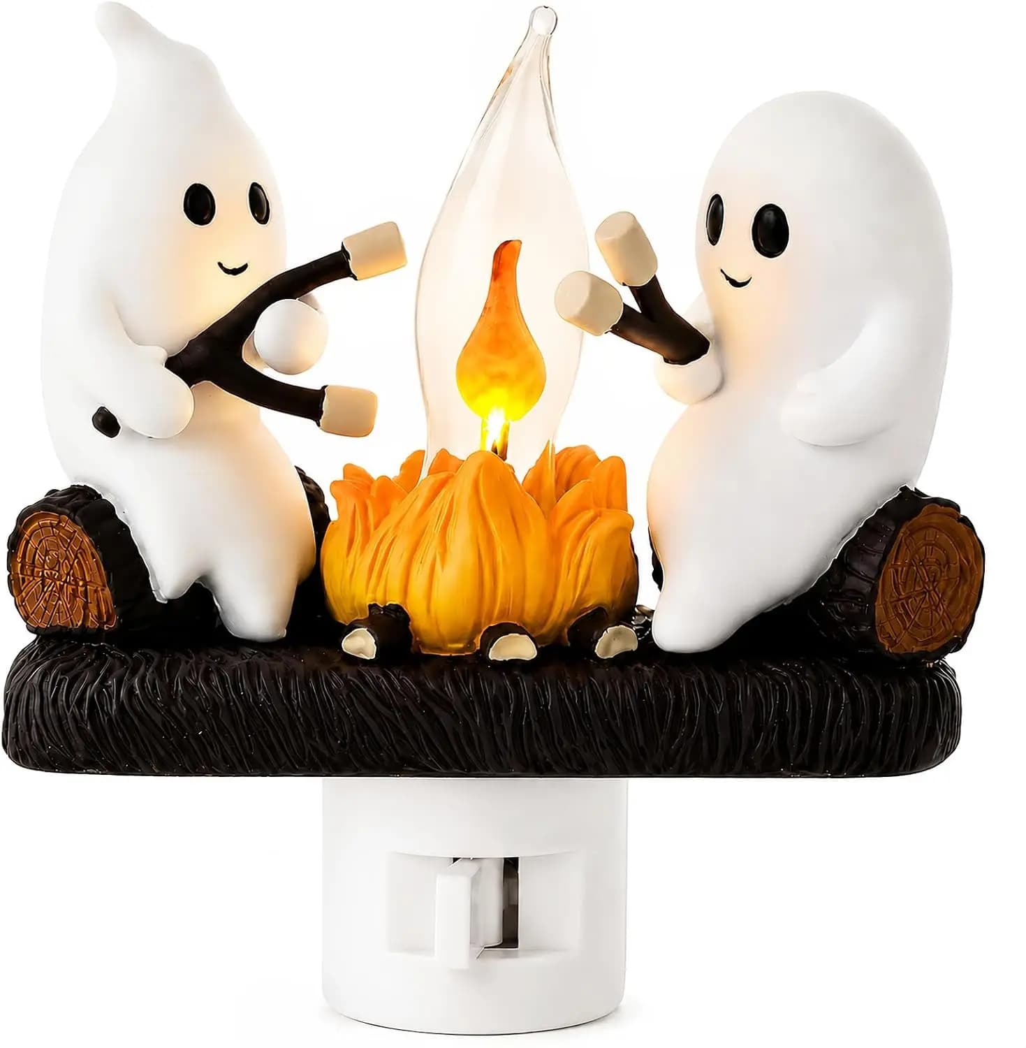 Ghost Campfire Night Light, Plug-in Wall Flickering Flame Nightlight, 3D Cute Spooky Marshmallow Ghost Decoration for Bedroom