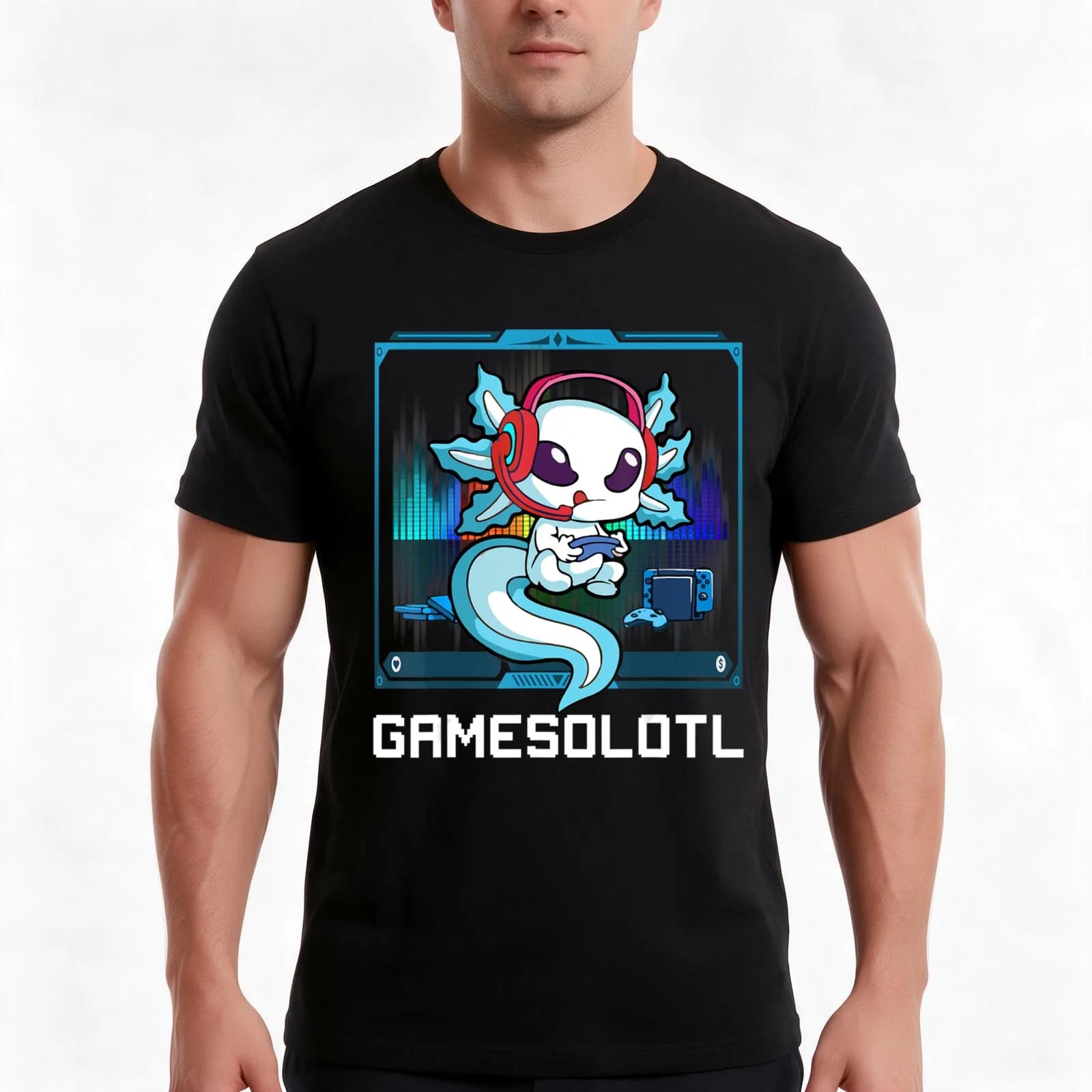 Gamesolotl Gamer Axolotl Playing Video Games Boys Girls T-Shirt, Summer Casual Cotton Tee, Oversized Streetwear Tops
