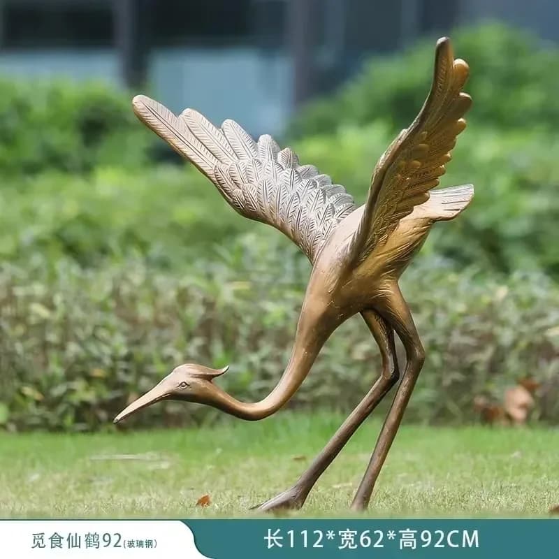 DSA  Fiberglass Imitation Copper Crane Sculpture Outdoor Crane Ornament Courtyard Water Pond Red-crowned Crane Model Decoratio