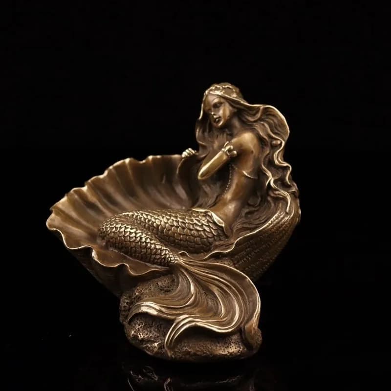Antique Mermaid Figurine Seashell Ashtray Jewelry Tray Nautical Desktop Decor Collectible Craft Home Table Decor