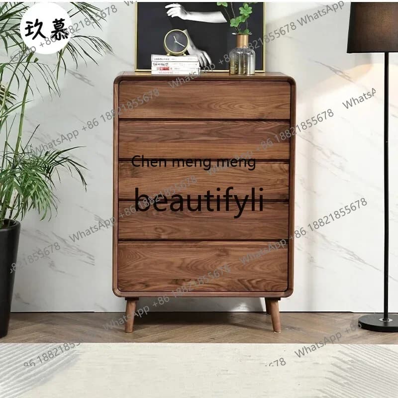 32Nordic solid wood chest of drawers modern storage bedroom drawer living room black walnut