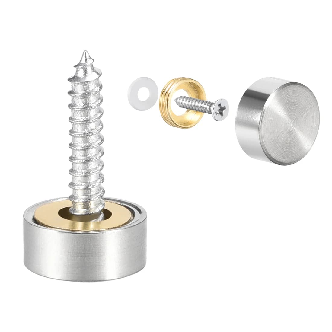Uxcell 2/4/8pcs 10mm 12mm 14mm 18mm 22mm 25mm Mirror Screws Decorative Caps Cover Nails Brushed Stainless Steel