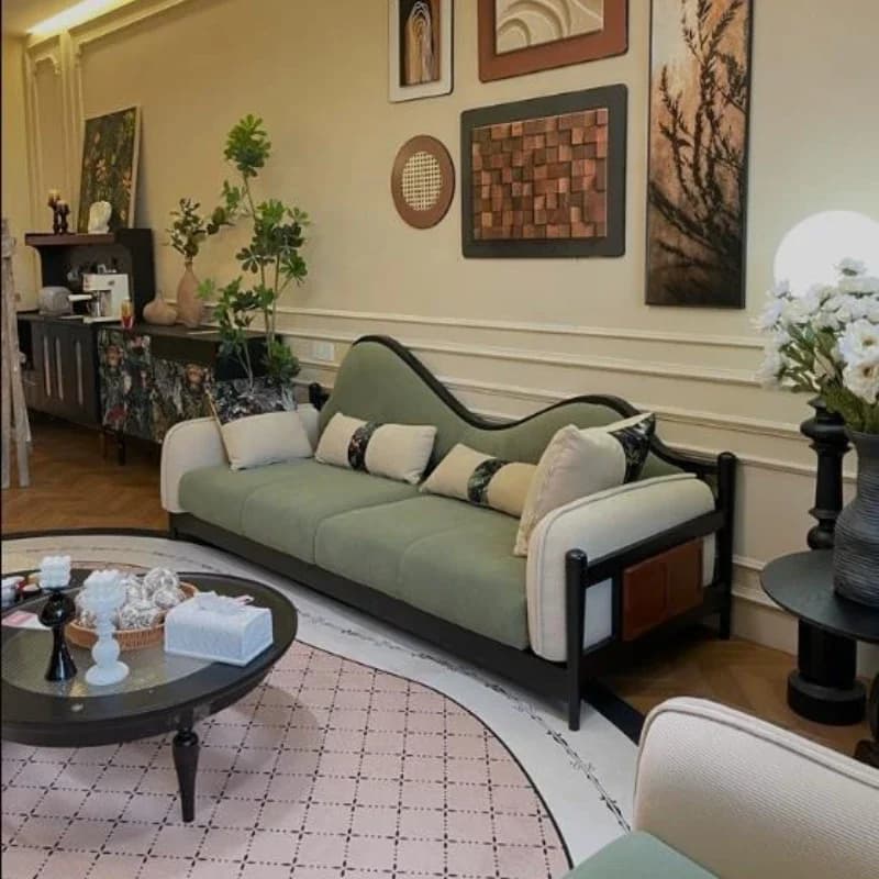 y8- Fabric Sofa French Retro Small Apartment Living Room Corduroy Vintage Style Three-Seater Sofa