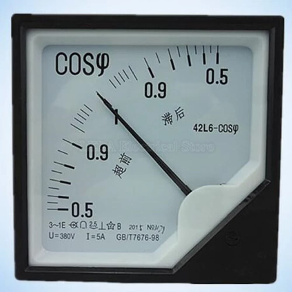 High Quality 42L6 COS 5A 220V 380V AC Pointer Type Power Factor Meter 120mmX120mm With Two Years Warranty