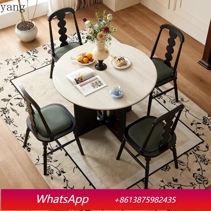 LMM retro solid wood dining table household small apartment round dining table modern and simple