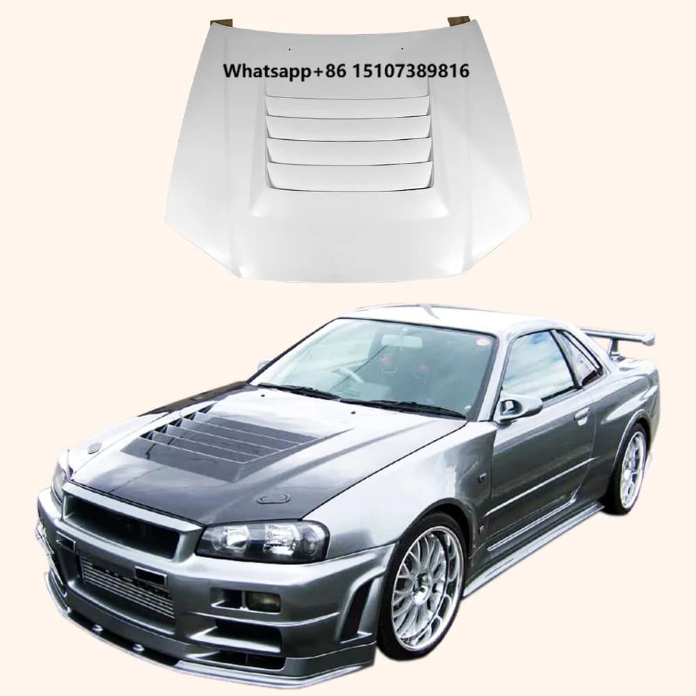 NIS Style Fiberglass Unpaint Front Hood Bonnet for Skyline R34 GTR Body Parts