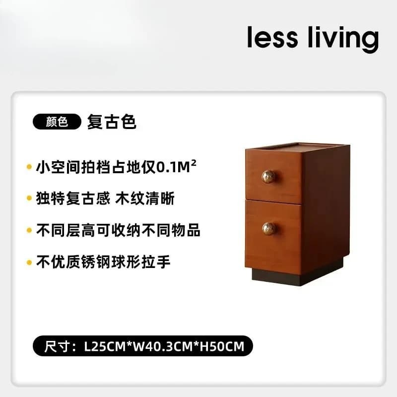 Retro Solid Wood Bedside Small Extremely Narrow Bedroom  Household Small Apartment