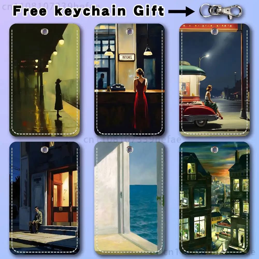 E-edward H-hopper Art Holder For Bank Business Work Card Holder Student Card Case Bus Card Keychain