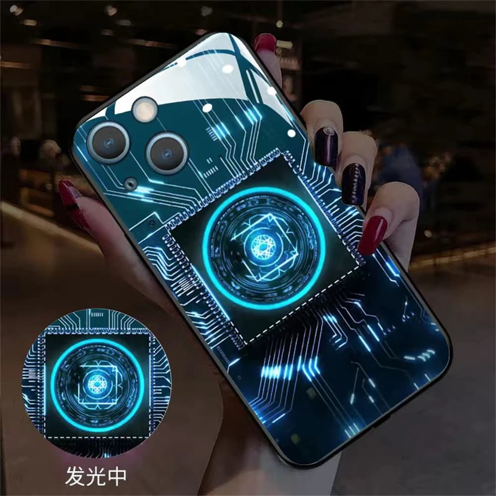 Mechanical Circuit Board Smart LED Light Glow Tempered Glass Phone Case For Honor 200 100 90 80 70 60 50 30 Pro