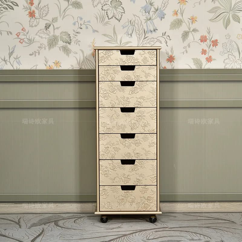 CX Champagne Gold Embossed Seven Bucket Wheeled Removable Narrow Drawer Cabinet