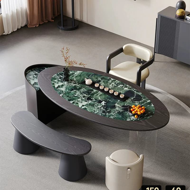 YJQ high-end tea table Italian rock slab high-end solid wood office tea table