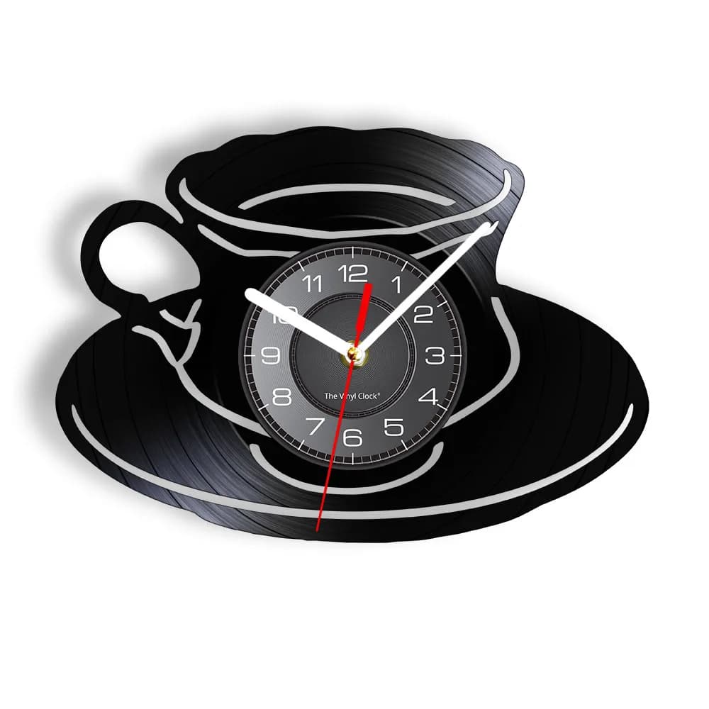 Coffee Shop Clock A Cup Of Tea Wall Clock Kitchen Office Wall Decor Vinyl Record Wall Art Modern Wall Clock Coffee Lovers Gift