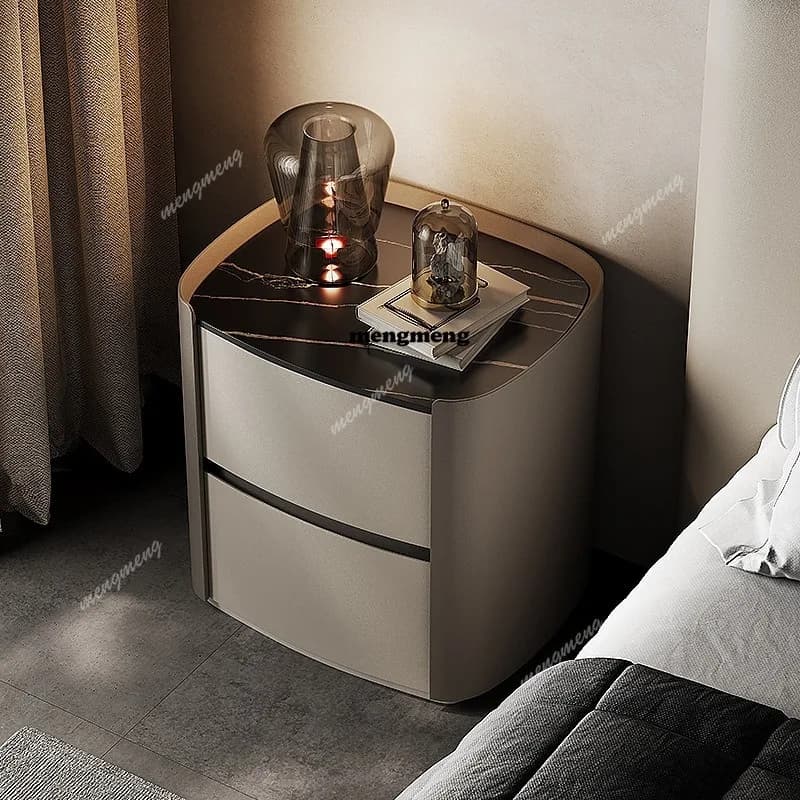 Designer Italian minimalist oval bedside table Modern minimalist light luxury bedroom High-end bedside table