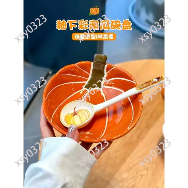 Pumpkin Ceramic Bowl, Heat Resistant Under Glaze Tableware for Rice Fruit Snack