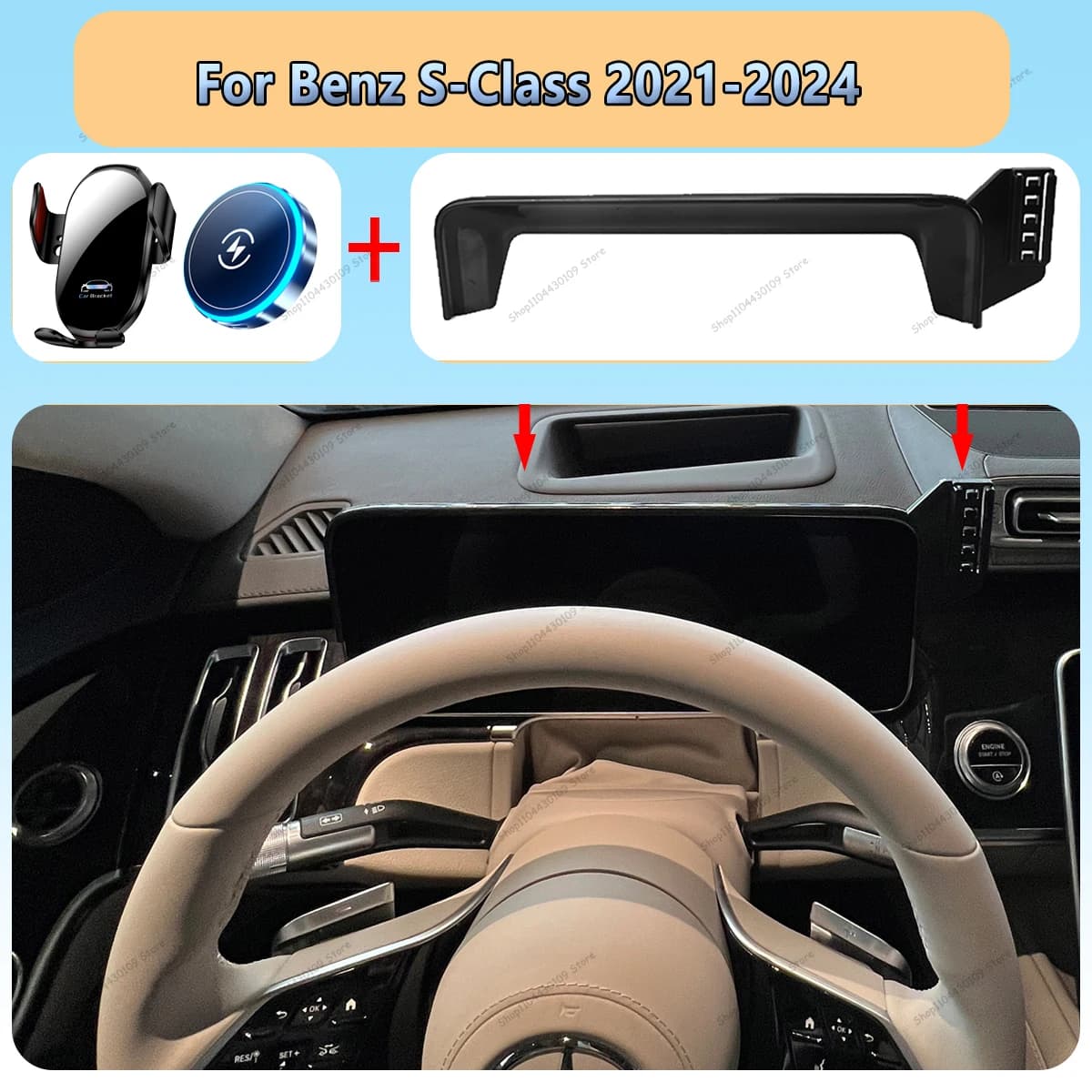 Car Phone Screen Holder For Mercedes Benz S Class W223 2021-2024 Screen Fixed Base GPS Bracket Wireless Charging Mobile Phone